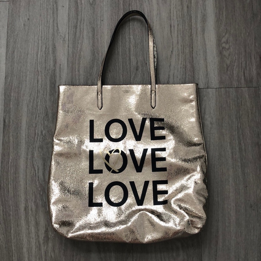 Victoria’s Secret Love metallic gold reversible tote bag